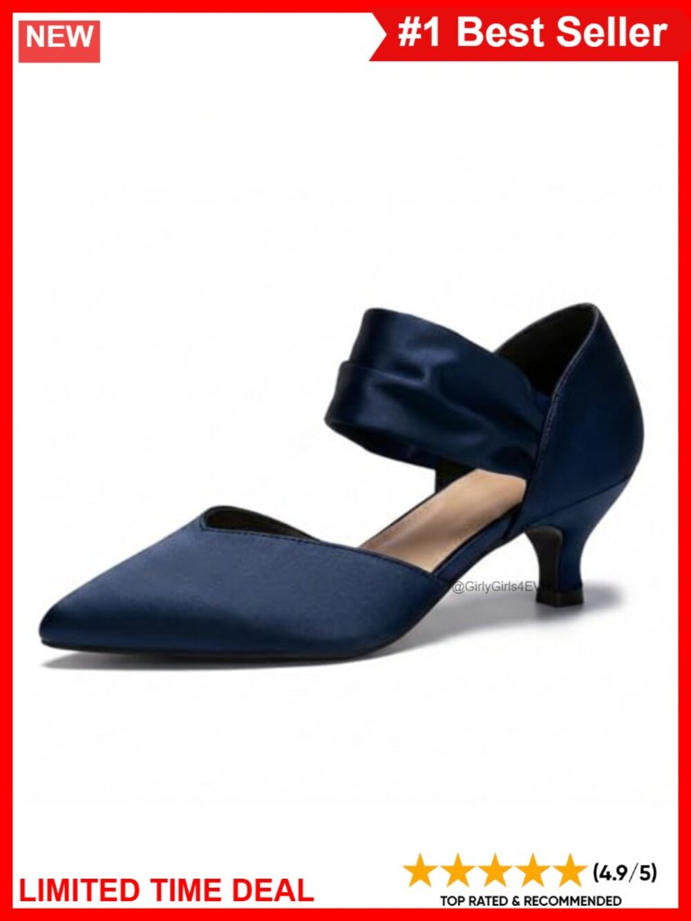 Kitten Heel Pointed Toe Pumps with Ankle Strap D'Orsay Wedding Shoes